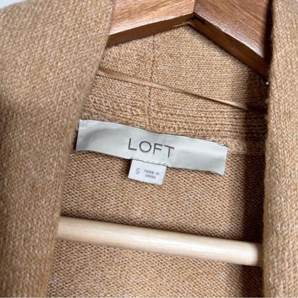 LOFT Womens Size Small Camel White Colorblock Open Front Cardigan Sweater Pocket - Picture 5 of 9